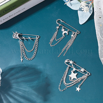 3 шт. 3 стиля булавка со стразами из сплава в виде звезды и луны JEWB-HY0001-46-1