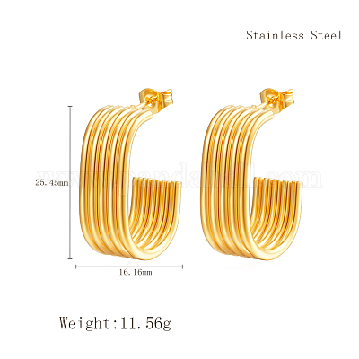 Стильные многослойные серьги-гвоздики в форме буквы С из нержавеющей стали 304 RT9970-1