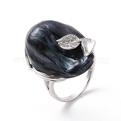 Самородок натурального жемчуга с листом кубического циркония RJEW-P033-02P-01A-1