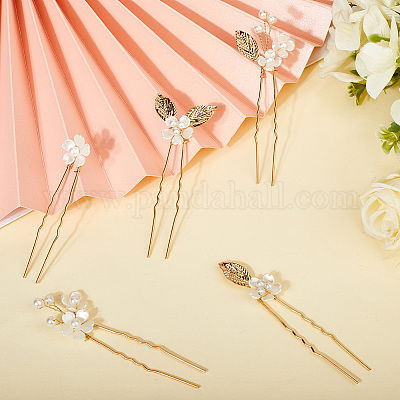 Сплав с пластиковыми бусинами палочки для волос для женщин девочек OHAR-WH20010-08G-1