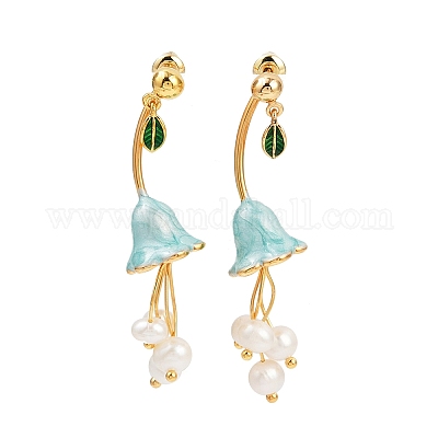 Серьги-гвоздики с цветочной эмалью из латуни EJEW-K308-07G-1