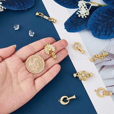 6 комплект из 6-х стильных латунных застежек с микропаве из прозрачного кубического циркония KK-FH0003-70-1