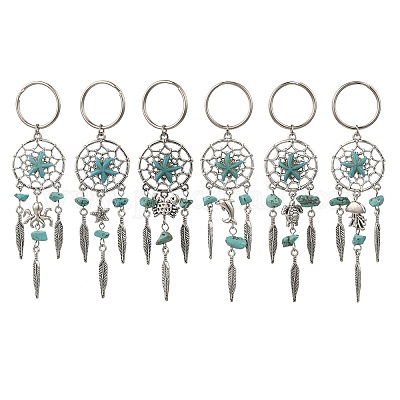 Брелок из сплава магнезита синтетический бирюзовый HJEW-JKC01248-1