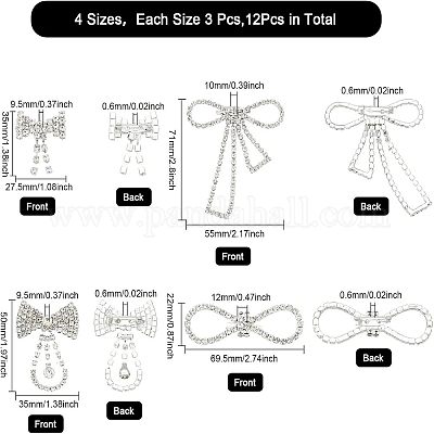 12 шт. 4 х хрустальных значков-бантов для лацканов JEWB-CA0001-19-1