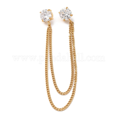 Круглая цепочка-брошь из нержавеющей стали 304 с паве из кубического циркония JEWB-S021-02G-03-1