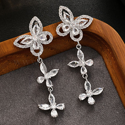 Серьги-гвоздики из латуни с прозрачным кубическим цирконием FS-WG3FB92-01-1