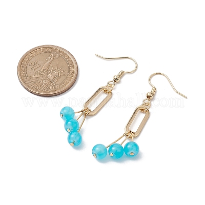 Имитация нефрита стекла болтающиеся серьги EJEW-JE05924-02-1