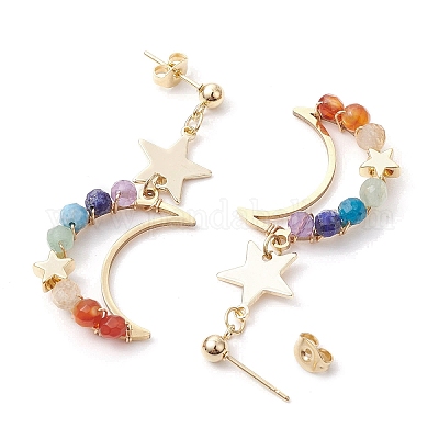 Серьги-гвоздики с подвесками и драгоценными камнями 7 чакры EJEW-TA00505-1