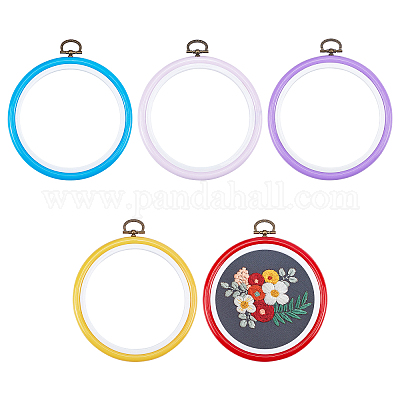 Wholesale Nbeads 5 Pcs 5 Styles Plastic Cross Stitch Embroidery Hoops 