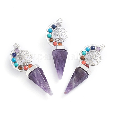 Подвески с большим острием чакры из натуральных и синтетических смешанных драгоценных камней G-E566-06-1