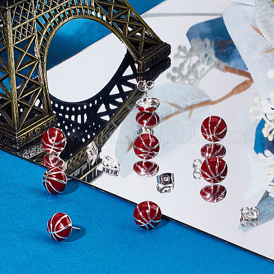 4 пара серег-гвоздиков из сплава в виде спортивного мяча для женщин EJEW-BBC0001-52D-1