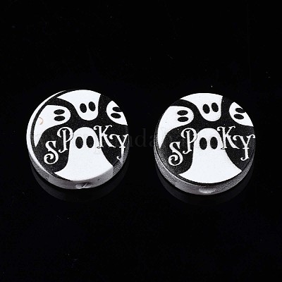 Бусины из натурального дерева с принтом на Хэллоуин WOOD-T021-77-1