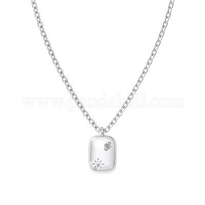 Прямоугольник со звездой 925 ожерелье из стерлингового серебра с микропаве из кубических цирконий NJEW-K279-02S-1