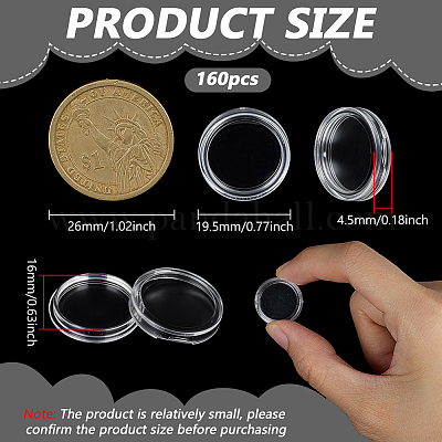 プラスチック製のコイン収納ボックス  フラットラウンド  透明  19.5x4.5mm  内径：16mm&nbsp;CON-WH0099-89-1