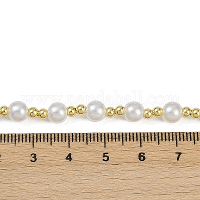 Ожерелья из цепочек ручной работы из латуни и белого АБС-пластика с имитацией жемчуга NJEW-M099-01G-1