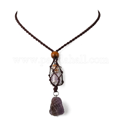 Натуральный аметист макраме мешочек кулон нейлоновый шнур регулируемые ожерелья NJEW-JN05345-04-1