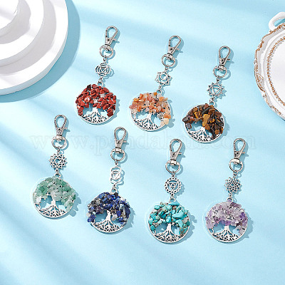 Чакра натуральные и синтетические драгоценные камни бусины и сплав древо жизни подвески украшения HJEW-JM03128-1