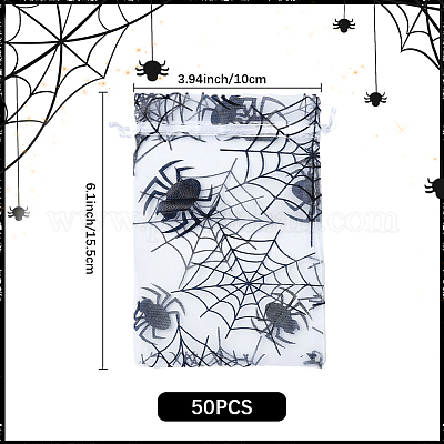 Сумки из органзы с завязками и принтом пауков на тему Хэллоуина ABAG-WH20021-006A-1