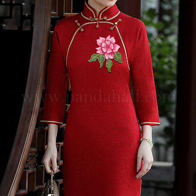 Пион узор 3d полиэстер компьютеризированная вышивка аппликации DIY-FG0003-91-1