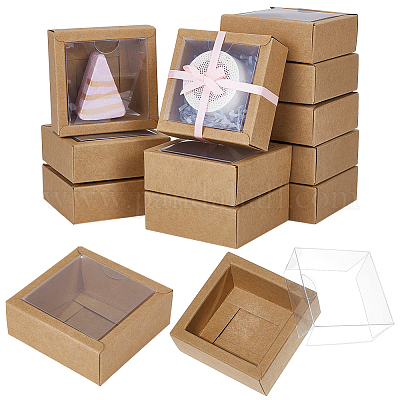 Квадратные бумажные коробки для печенья с прозрачным окном из ПВХ CON-WH0098-16C-03-1