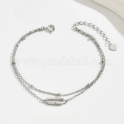 S925 браслеты из стерлингового серебра с микропаве из прозрачных кубических цирконий с двойными звеньями VZ1450-2-1