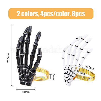 8 шт. 2 цвета Хэллоуин скелет рука пластиковые кольца для салфеток AJEW-HY0001-12-1