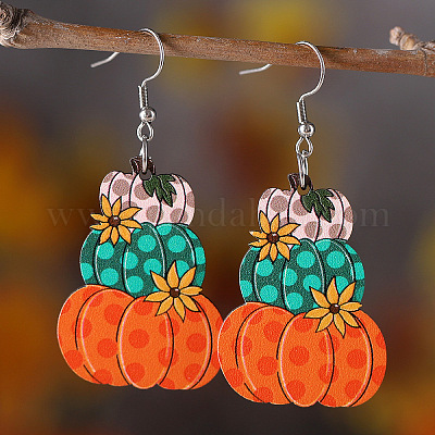 Серьги-подвески из нержавеющей стали и дерева в форме тыквы на День благодарения FS-WG285B1-02-1