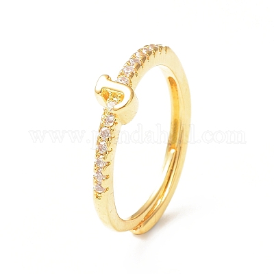 Прозрачное регулируемое кольцо с буквой из прозрачного циркония RJEW-C052-01G-J-1