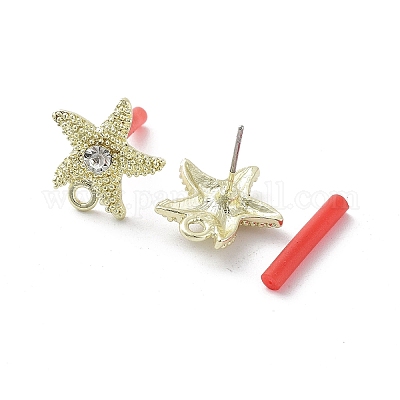 Покрытие стойки золотым сплавом с фурнитурой для сережек-пусетов со стразами EJEW-B036-02G-08-1