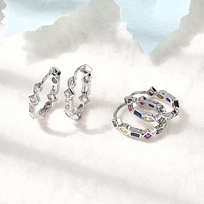 Латунные микро проложить серьги обруча кубического циркония EJEW-P322-02P-1