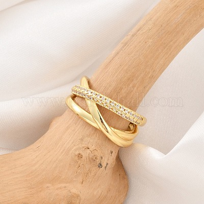 Кольца-манжеты из латуни с микропаве из прозрачного кубического циркония RJEW-M028-111G-1