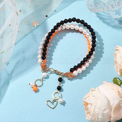 Женские многониточные браслеты с круглым жемчугом и АБС-пластиком толщиной 6 мм BJEW-JB10493-1