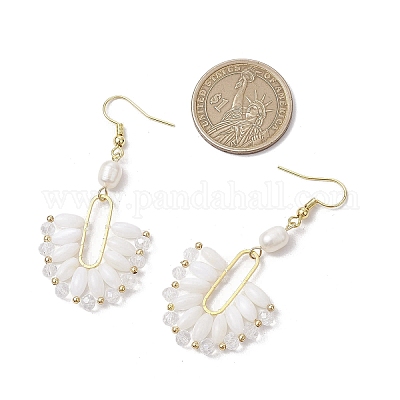 Латунные серьги с натуральным культивированным пресноводным жемчугом EJEW-TA00618-1