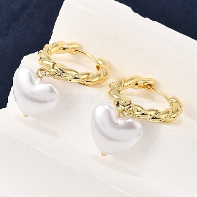 Серьги-кольца из латуни и АБС-пластика с жемчугом для женщин EJEW-G430-05G-1