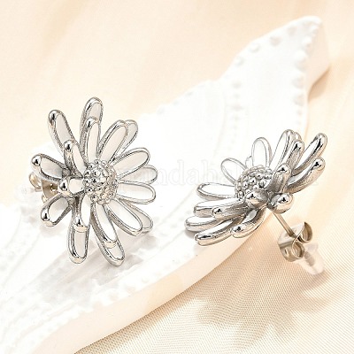 Серьги-гвоздики с цветами из нержавеющей стали 304 для женщин EJEW-R023-02P-1