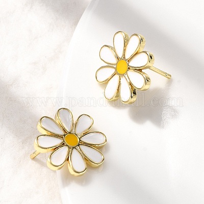 Серьги-гвоздики с цветком из латуни и эмали EJEW-P322-04G-01-1