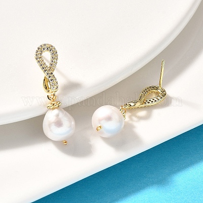 Серьги-пусеты с подвесками из натурального жемчуга EJEW-L099-01G-1