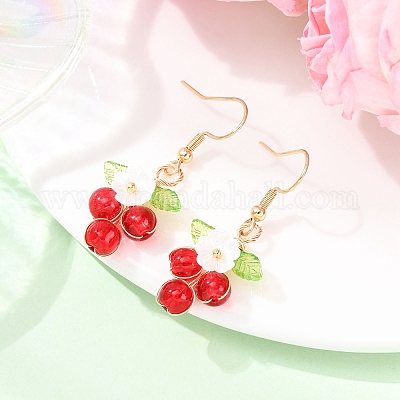 Серьги-подвески в виде цветка с круглыми акриловыми и стеклянными бусинами EJEW-JE06634-1