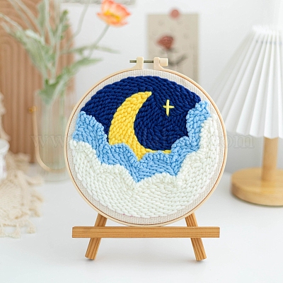 初心者のための DIY 月模様 パンチ刺繍 初心者キット 刺繍布、刺繍枠