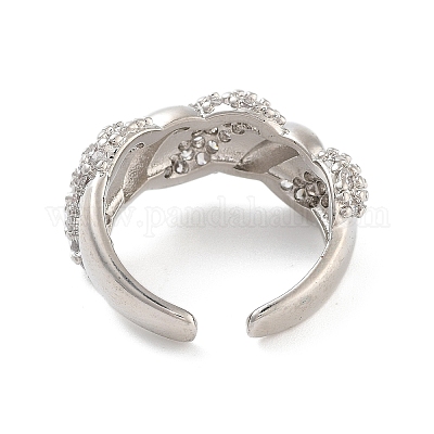 Открытая манжета из латуни с микропаве и прозрачным цирконием для женщин RJEW-C102-04P-1