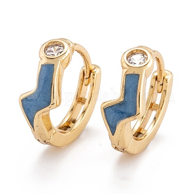 Серьги-кольца Huggie из латуни с прозрачным фианитом и прозрачным фианитом EJEW-P187-I-1