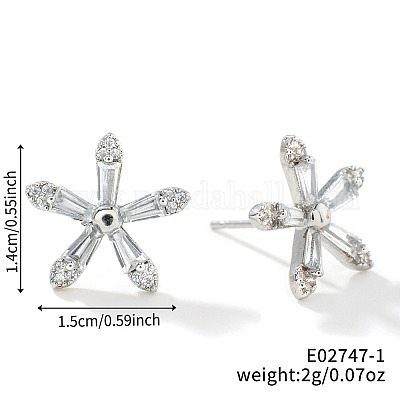 Шикарные минималистичные серьги-гвоздики с цветком из латуни и прозрачным кубическим цирконием XA2558-1-1