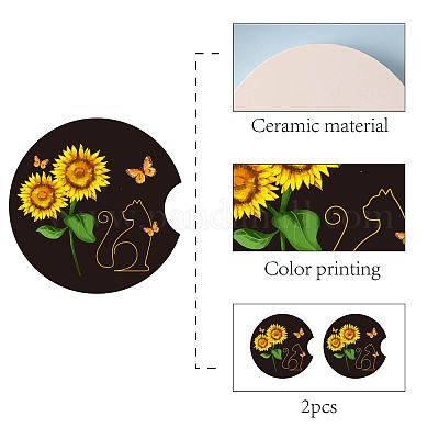Creatcabin 2 confezione girasole gatto sottobicchieri per auto  portabicchieri assorbente tacca per dita base in sughero