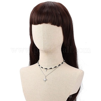 Комплект ожерелий с кулоном в виде звезды из прозрачного кубического циркония NJEW-JN04150-1