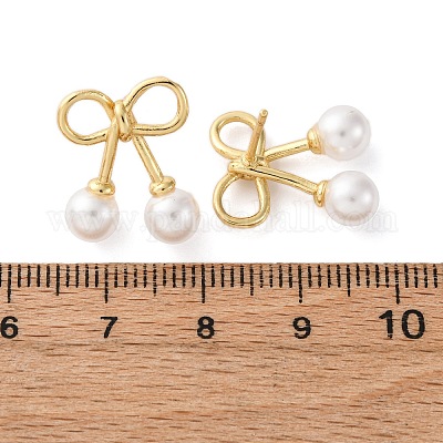 Серьги-гвоздики из вишневой латуни и АБС-пластика с жемчугом EJEW-U062-03G-01-1