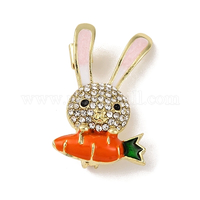 Кролик с морковкой цинковый сплав стразы значки на лацкан для одежды JEWB-D305-01G-1
