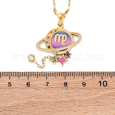 Ожерелья с подвеской в виде планеты и созвездия из нержавеющей стали 304 с перламутровой эмалью NJEW-D310-01B-G-1