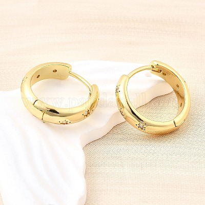 Латунные серьги-кольца из прозрачного кубического циркония EJEW-Z121-01G-1
