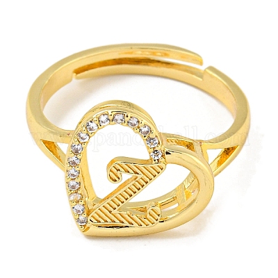 Сердце с буквой стойка покрытие латунь микро паве кубический цирконий регулируемые кольца для женщин RJEW-I105-06G-Z-1