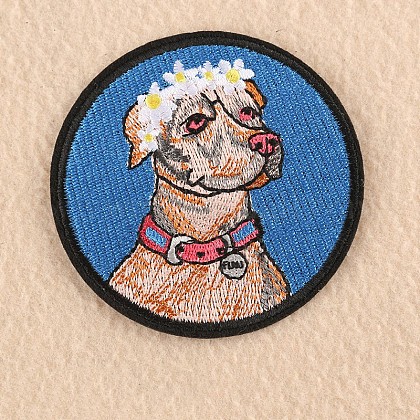 コンピューター化された刺繍布アイロン 子犬パッチの縫製 マスクと衣装のアクセサリー アップリケ 犬と花のフープとフラットラウンド 藤紫色 8 2cmの通販 Jp Pandahall Com